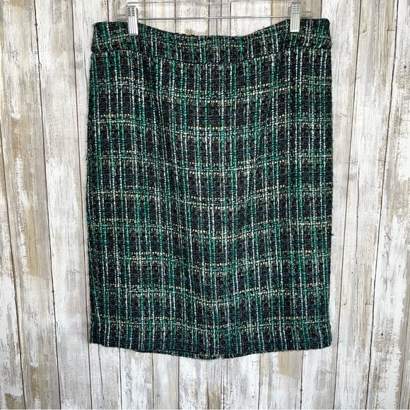 Ann Taylor Green Tweed Wool Blend Pencil Skirt - Picture 2 of 5